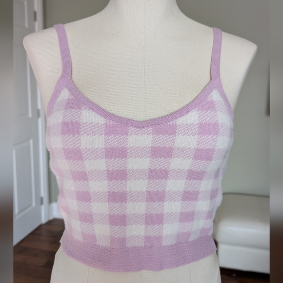 Haute Monde Women's Sweater Plaid Lilac White Two Plaid Cropped Set Size S NWT - Picture 6 of 16